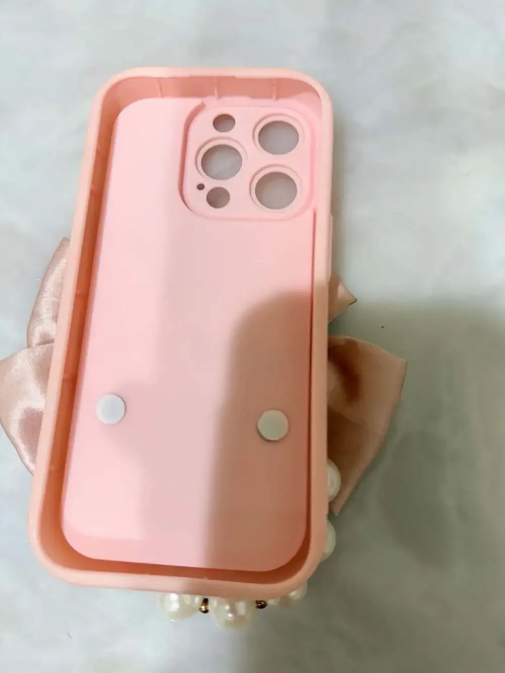 Pink Bow Coquette Phone Case With Faux Pearl Bracelet